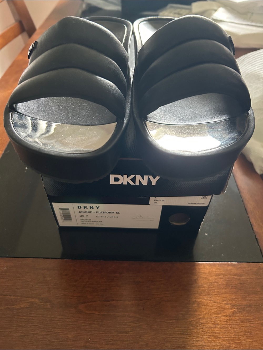 DKNY Black Quilted Platform Slide Sandals